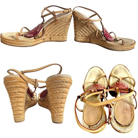 RARE LOUIS VUITTON SANDLAS TRUNK COLLECTION ESPADRILLE WEDGE SANDALS 8/38 - Picture 7 of 8